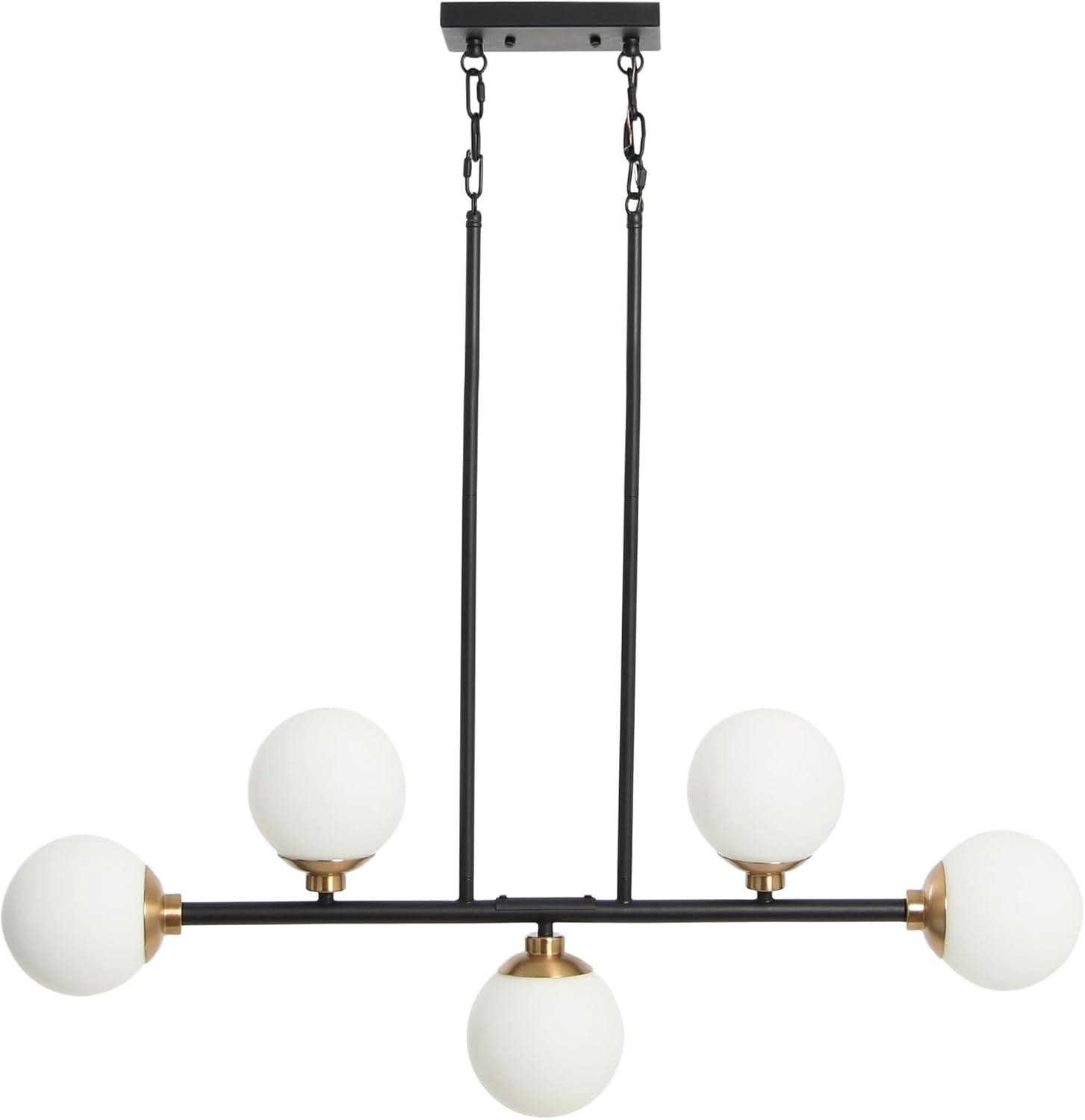 Robert Stevenson Lighting Lorne Metal and Frosted Glass 5-Light Chandelier Matte Black: Mid-Century, ETL Listed, Opal Glass