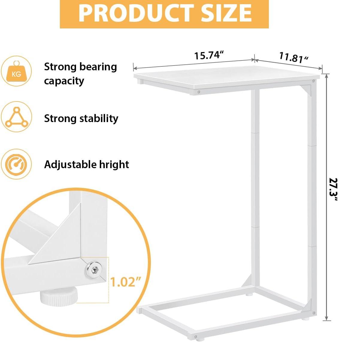 C Table Side Table Set of 2 Living Room Sets C Shaped Couch Tray End Tables Modern, White