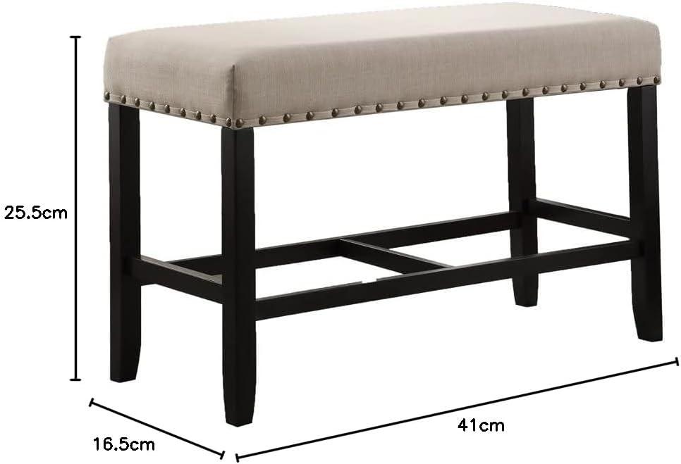 Roundhill Furniture Biony Fabric Counter Dining Bench with Nailhead Trim Tan