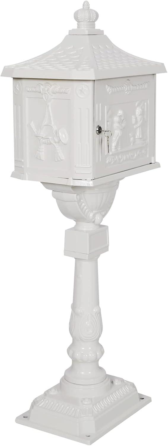 White Lockable Cast Aluminum Pedestal Mailbox