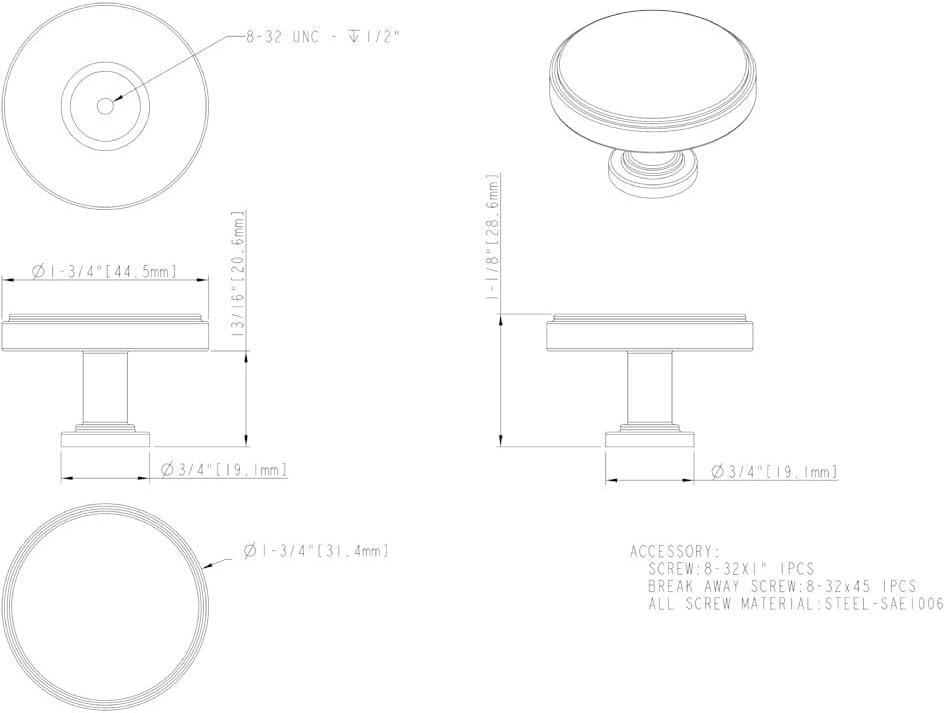 Oversized 1 3/4" Diameter Round Knob