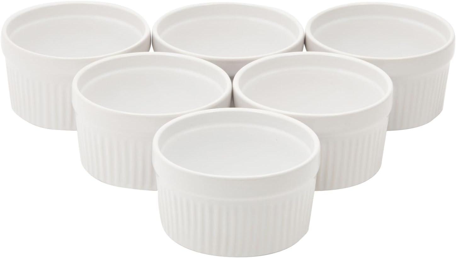 Set of 6 White Ceramic 8 oz Ramekins