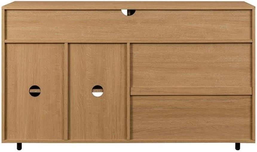 Walker Edison 52” Contemporary 3-Cubby 2-Drawer Storage Sideboard, Coastal Oak/Solid White