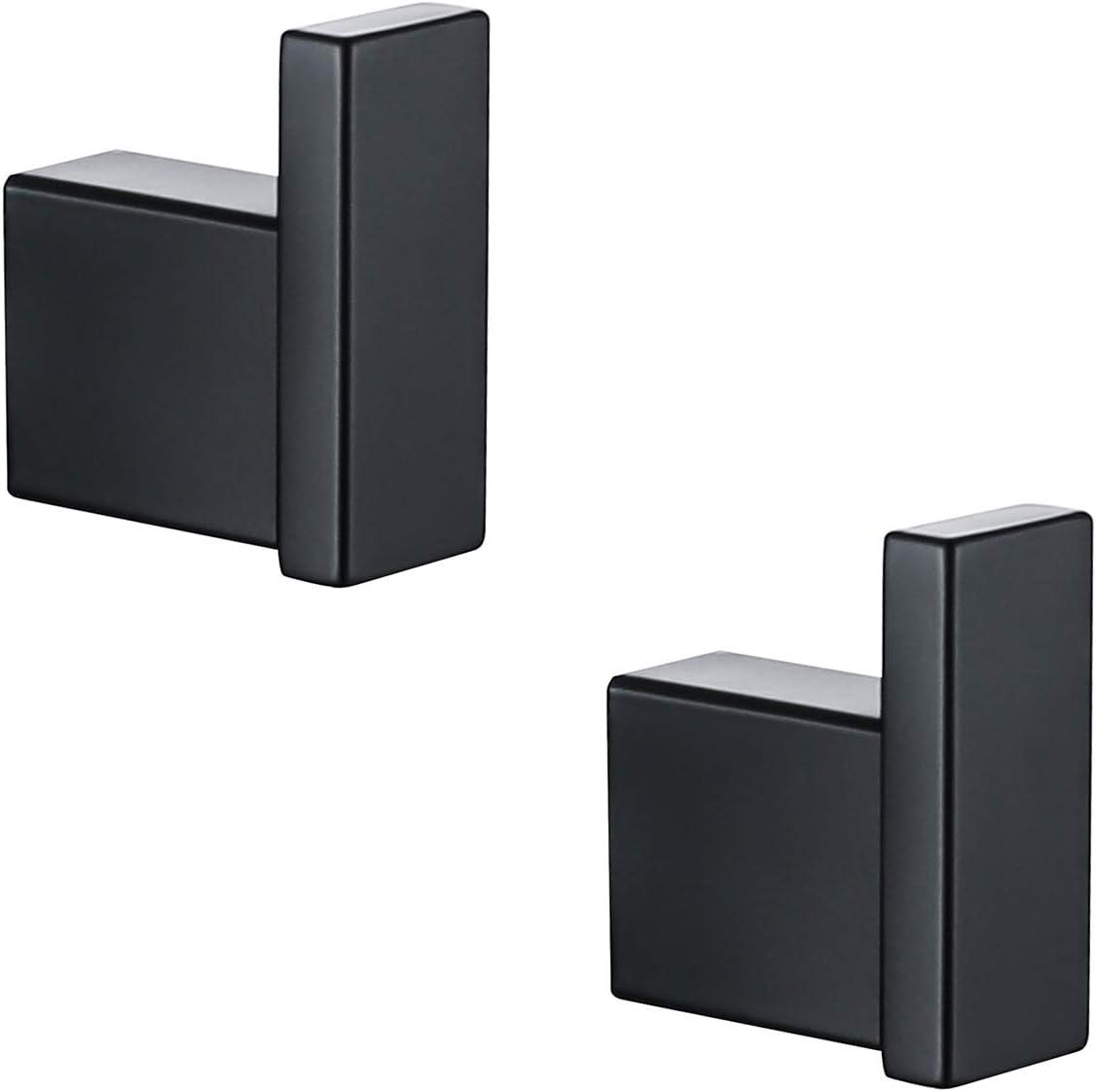 Matte Black Towel Bathrobe Hook Bathroom Hardware Accessories Coat Hook 304 Stainless Steel Bathroom Kitchen Modern Hotel Style Coat Rack Wall Mounted 2 Pack.