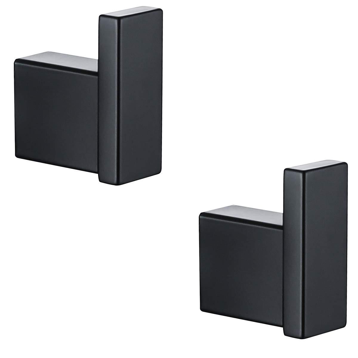 Matte Black Towel Bathrobe Hook Bathroom Hardware Accessories Coat Hook 304 Stainless Steel Bathroom Kitchen Modern Hotel Style Coat Rack Wall Mounted 2 Pack.
