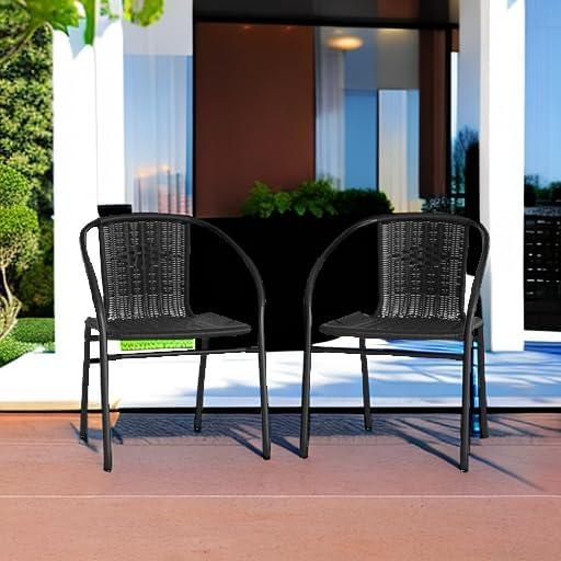 Emma and Oliver 2 Pack Rattan Indoor-Outdoor Restaurant Stack Chair with Curved Back