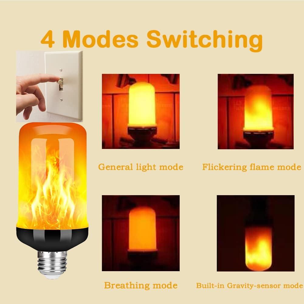 Njide LED Flame Light Bulb, Upgraded 4 Modes Fire Light Bulbs with Upside Down Effect, E26 Base Flickering Light Bulbs for Halloween Decorations, Christmas, Outdoor, Indoor, Home