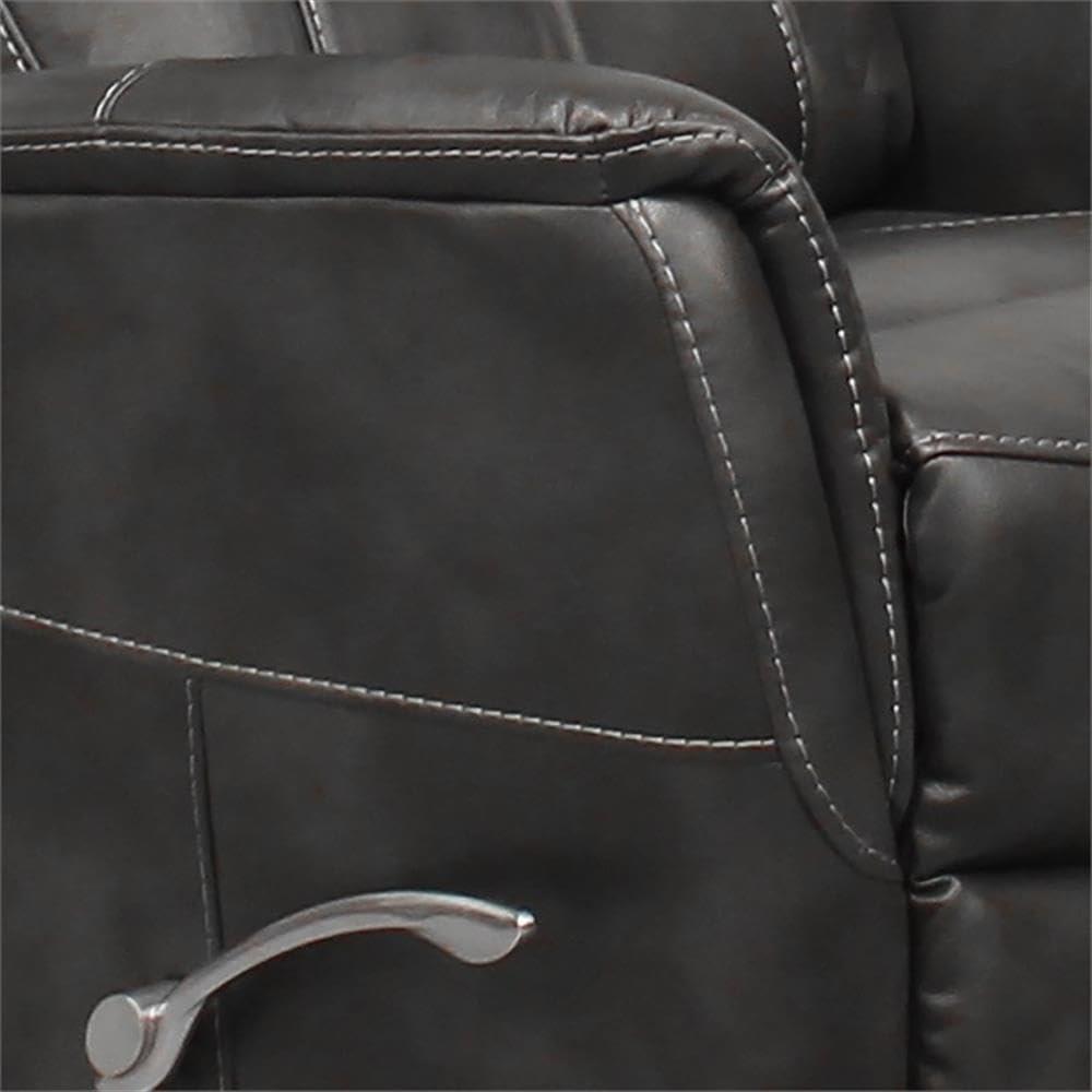 Traditional Flint Brown Leather Swivel Recliner with Wood Accents