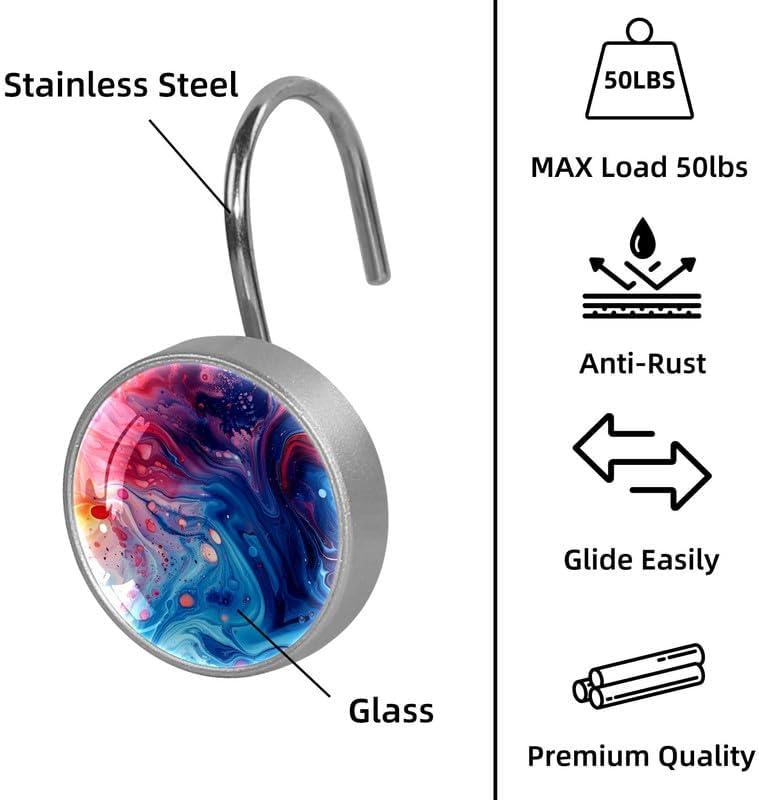 ROTSEN FURNITURE LLC. 12 Pieces Decorative Shower Curtain Hooks, Rust-Resistant Glass Finish Stainless Steel Rings