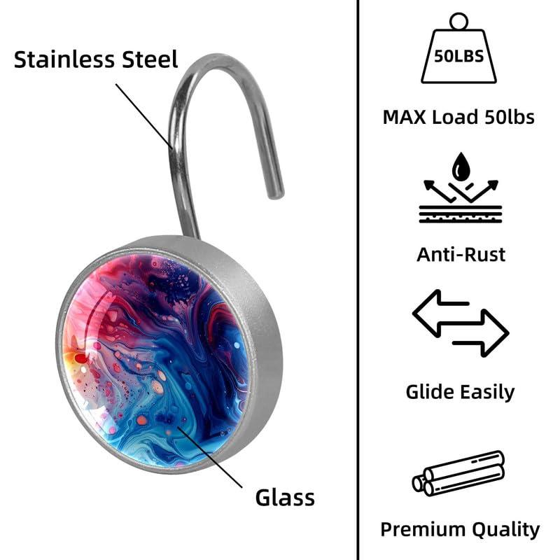 ROTSEN FURNITURE LLC. 12 Pieces Decorative Shower Curtain Hooks, Rust-Resistant Glass Finish Stainless Steel Rings