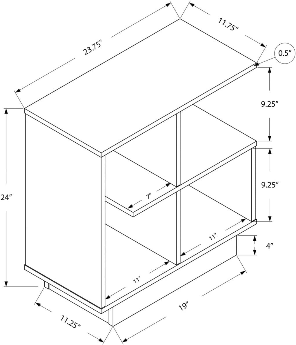 Monarch Specialties Accent Table, Side, End, Narrow, Small, 3 Tier, Bedroom, White Laminate