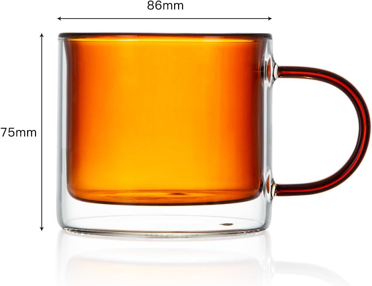 bacimi Bacimi Double Wall Insulated Coffee Mugs (set Of 4 / 9oz) - Clear Borosilicate Mug With Handle - Thermal Drinking Cups For Espresso, Cappuccino, Latte, Tea (Set of 4)