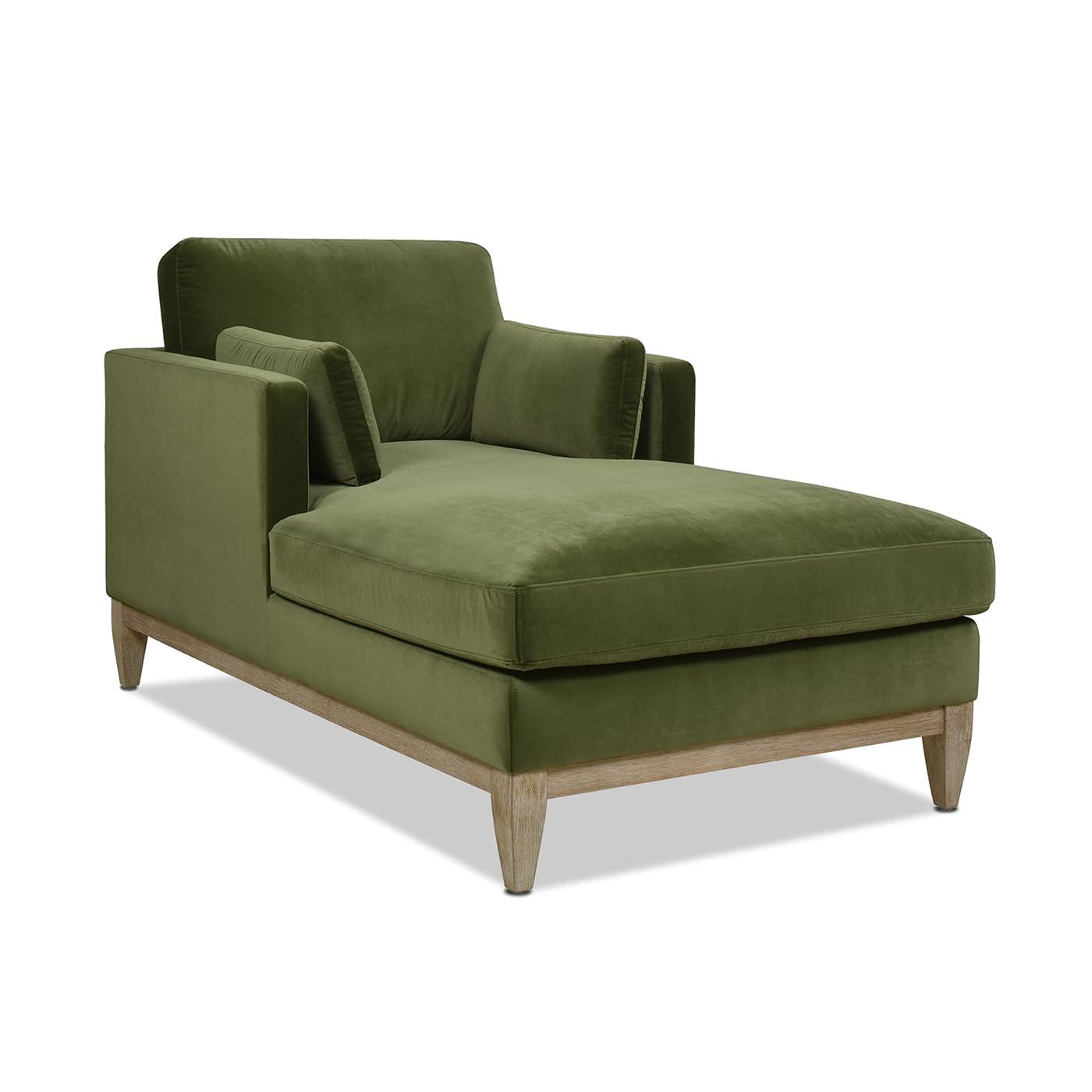 Jennifer Taylor Home Knox 65" Modern Farmhouse Performance Velvet Living Room Chaise Lounge Chair in Olive Green