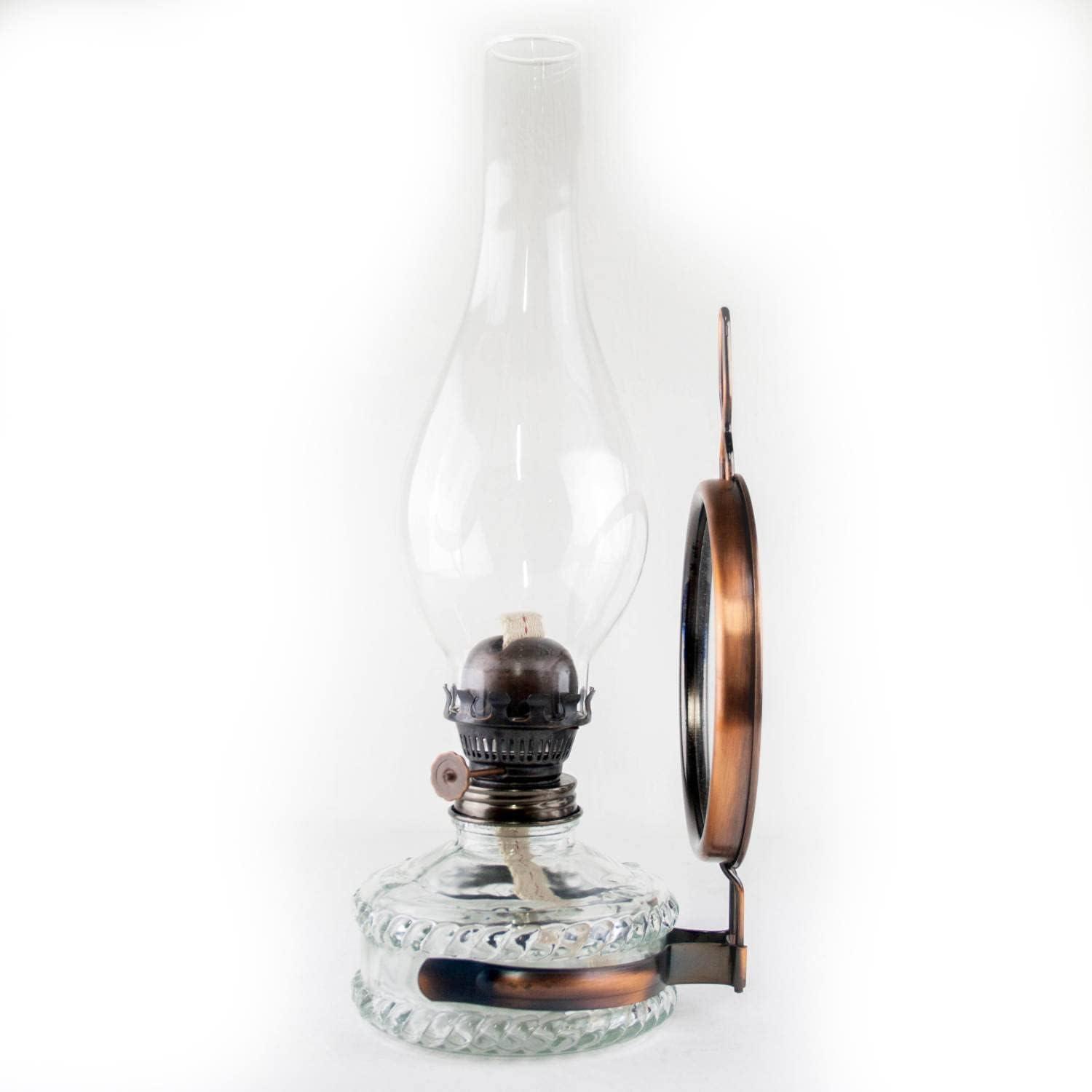 Lehman's Oil Lamp with Reflector - Securely Mounts to Wall or Free Stand on a Table, Indoor Kerosene or Oil Lantern for Emergencies or Power Outages, 12" with Reflector, Chimney and Wick