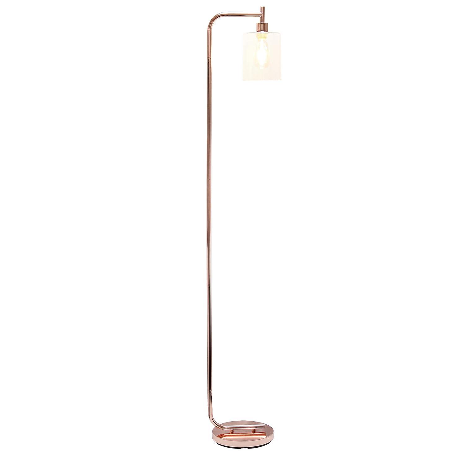 Iron Lantern Floor Lamp with Glass Shade Pink - Simple Designs: ETL Listed, Metal Base, Cylinder Shade