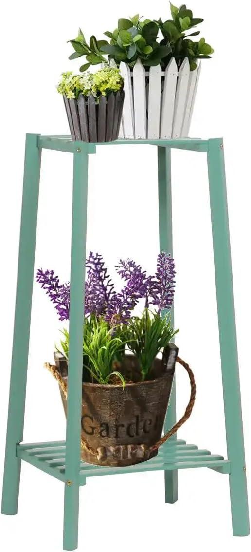 Green Bamboo 2-Tier Indoor Outdoor Plant Stand