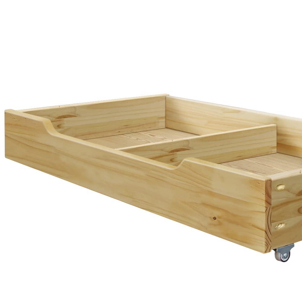 MUSEHOMEINC Solid Wood Under Bed Storage Drawer with 4-Wheels for Bedroom,Suggested for Queen&King Size Platform Bed,Natural