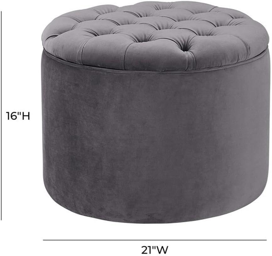 Queen Round Tufted Seat Grey Velvet Storage Ottoman by TOV Furniture