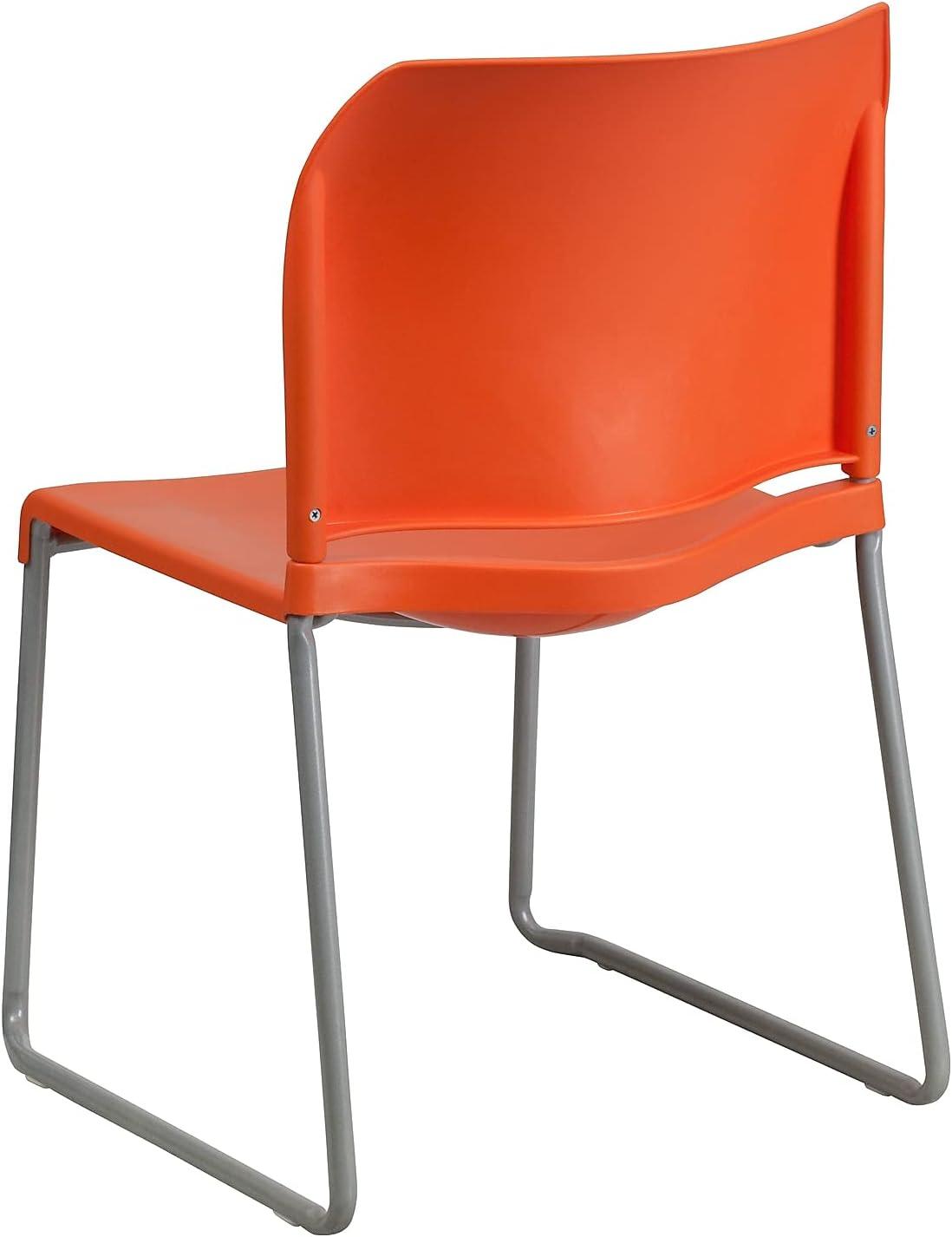 Flash Furniture HERCULES Series 880 lb. Capacity Orange Full Back Contoured Stack Chair with Gray Powder Coated Sled Base