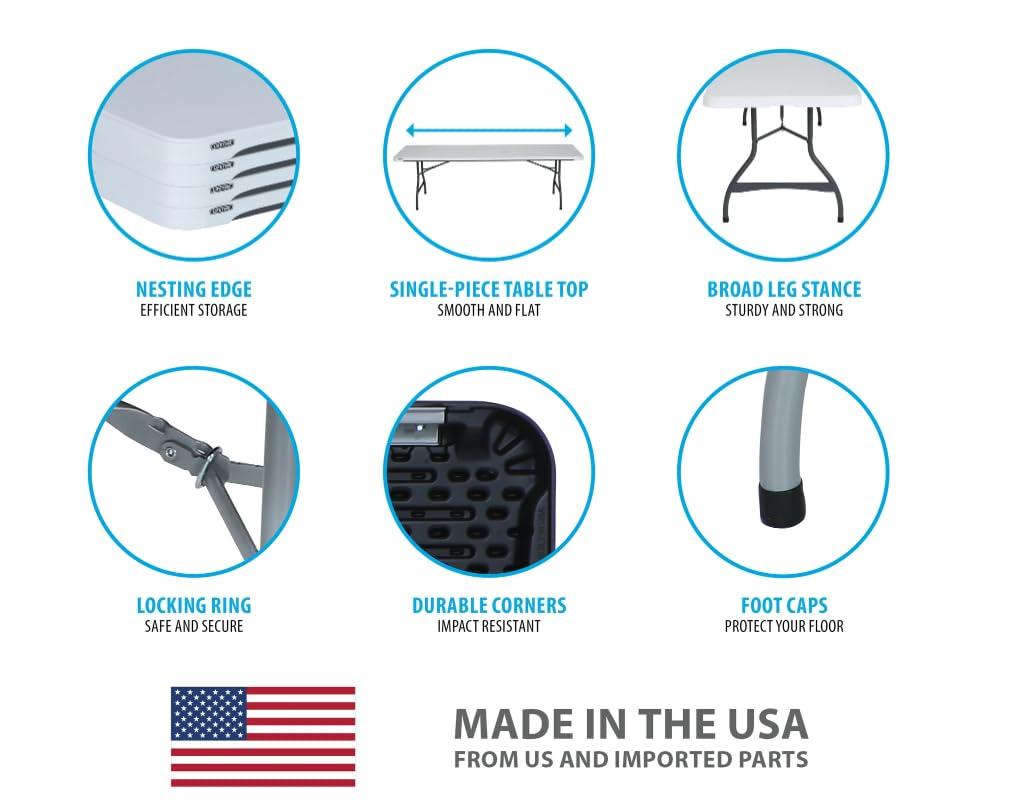 Lifetime 8 Foot Rectangle Folding Table, Indoor/Outdoor Commercial Grade, White Granite (22980)