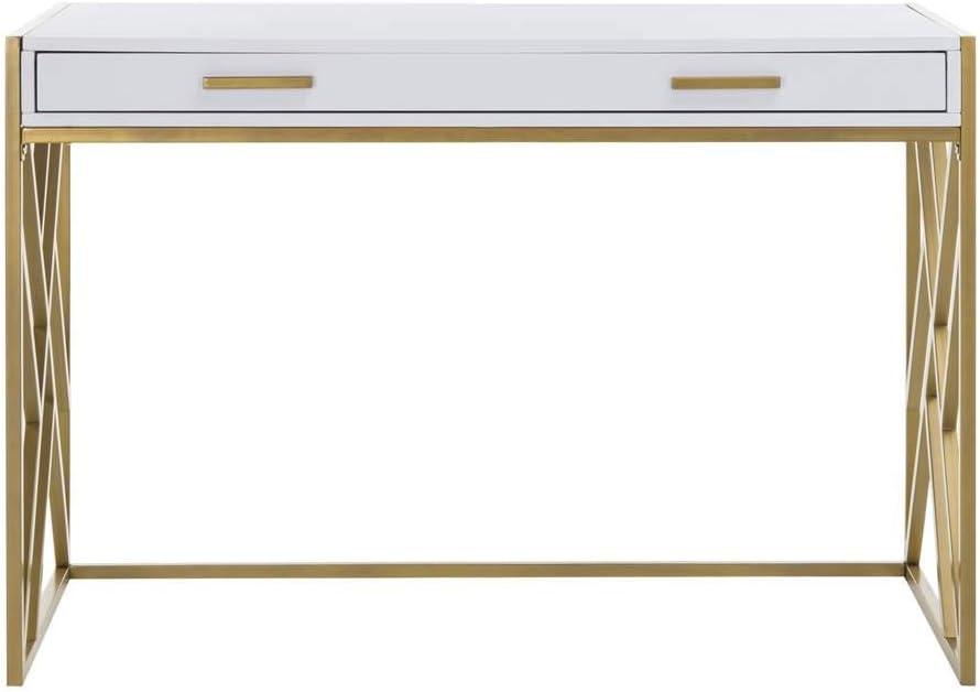 Elaine 1 Drawer Desk - White/Gold - Safavieh