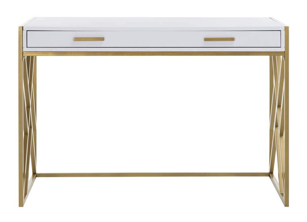 Elaine 1 Drawer Desk - White/Gold - Safavieh