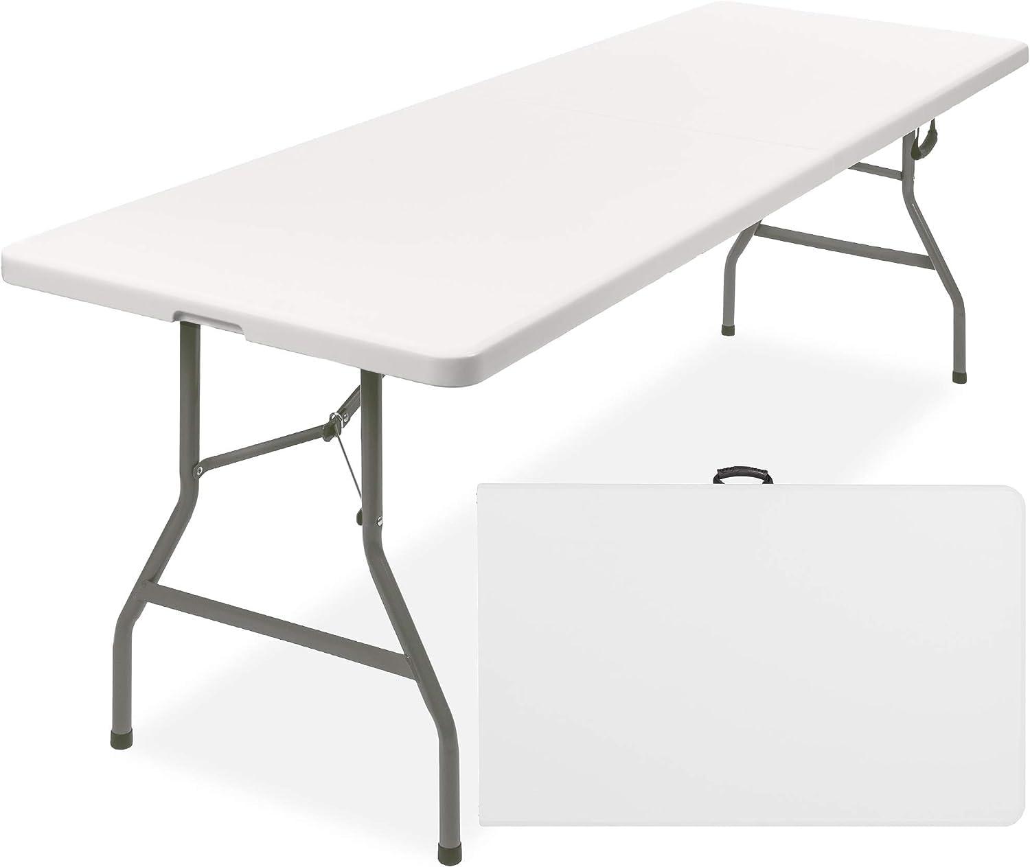 Best Choice Products 8ft Plastic Folding Table, Indoor Outdoor Heavy Duty Portable w/ Handle, Lock for Picnic