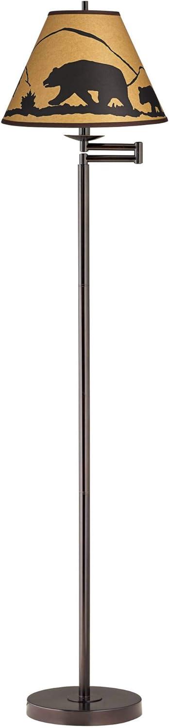 360 Lighting Modern Swing Arm Floor Lamp Adjustable 67.5" Tall Bronze Mountain Scene Empire Shade for Living Room Reading Bedroom Office