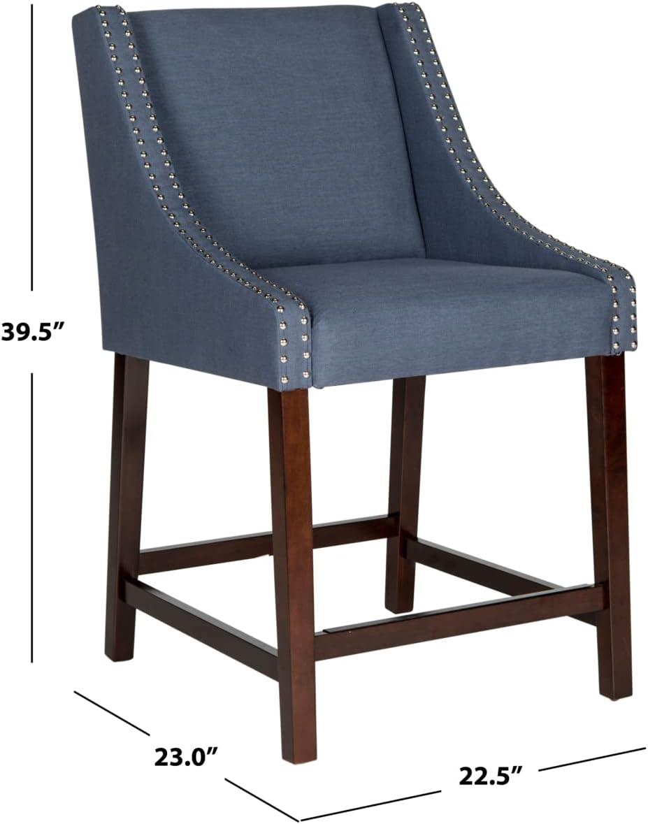 Espresso Wood and Navy Linen 23'' Transitional Counter Stool