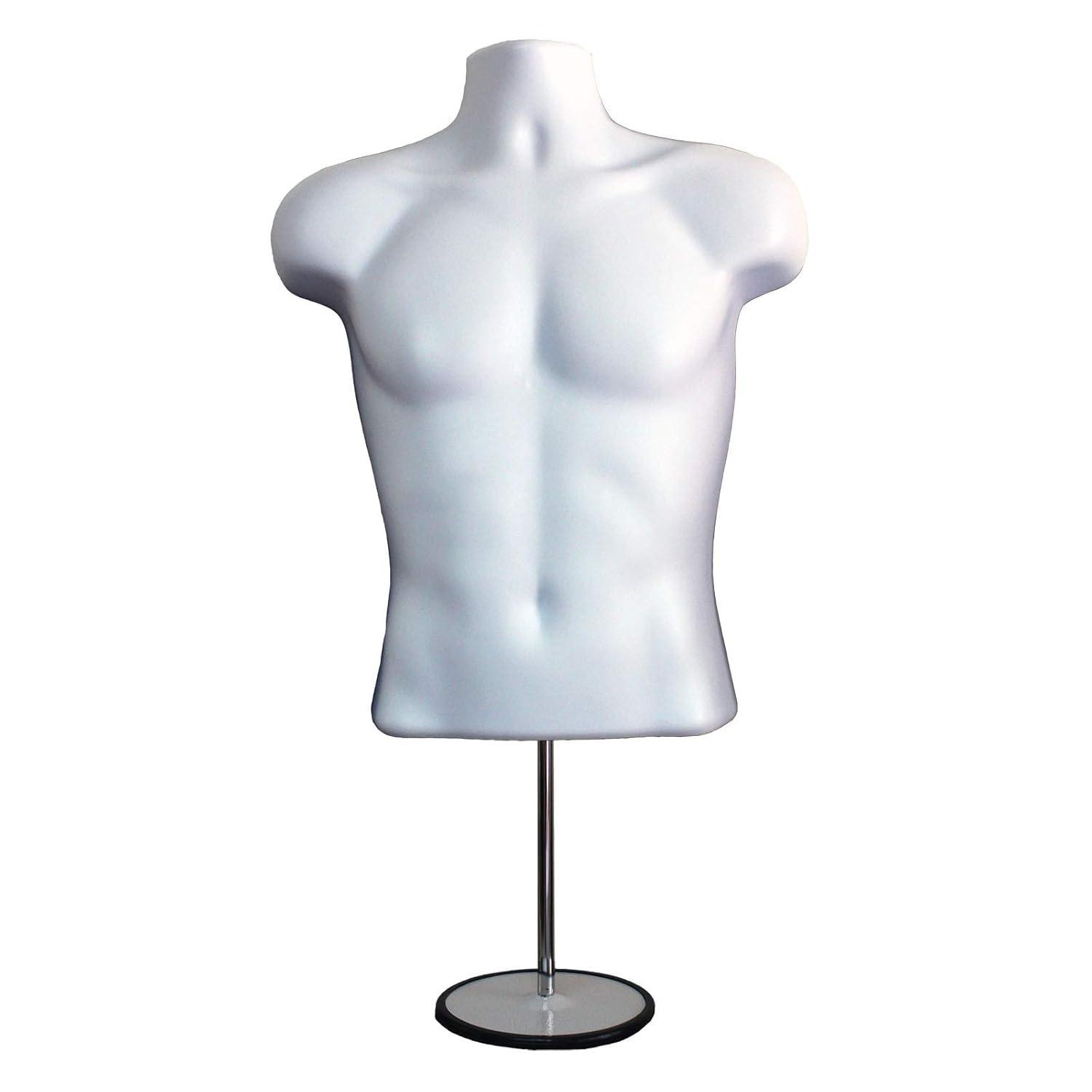 DisplayTown White Male + Female Mannequin Hollow Back Body Torso Set w/ Metal Stand and Metal Pole & Hanging Hook, S-M Sizes