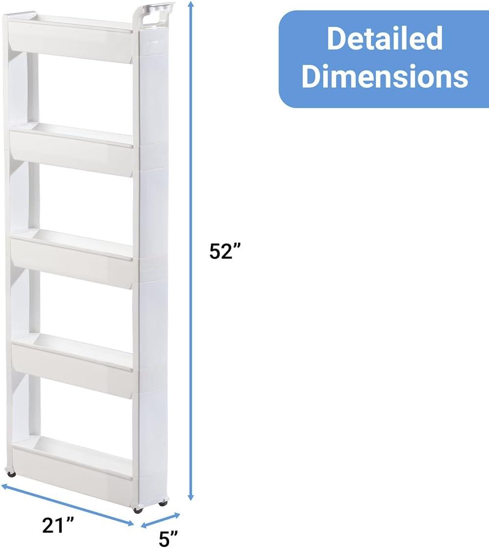 White 5-Tier Slim Rolling Storage Cart
