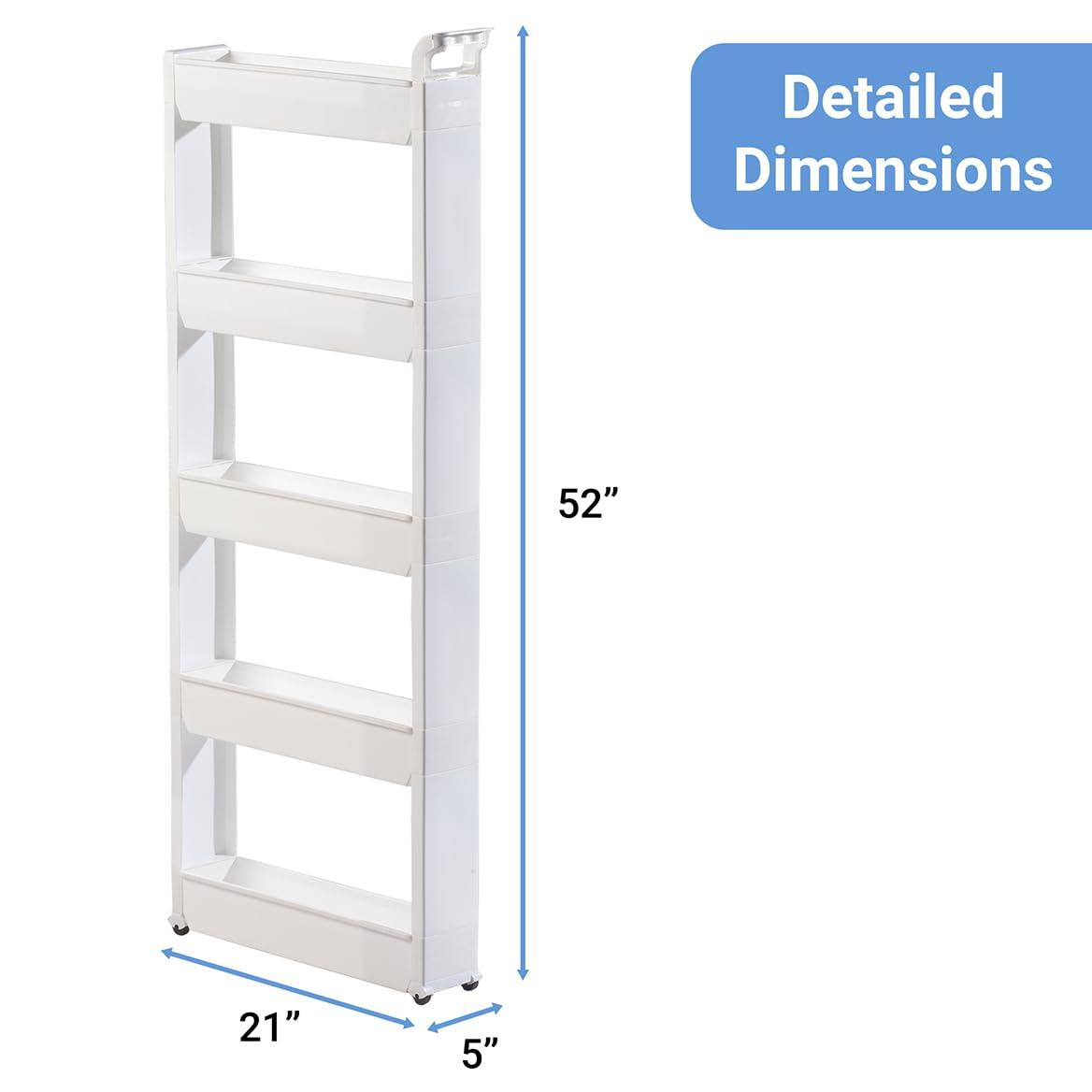 White 5-Tier Slim Rolling Storage Cart