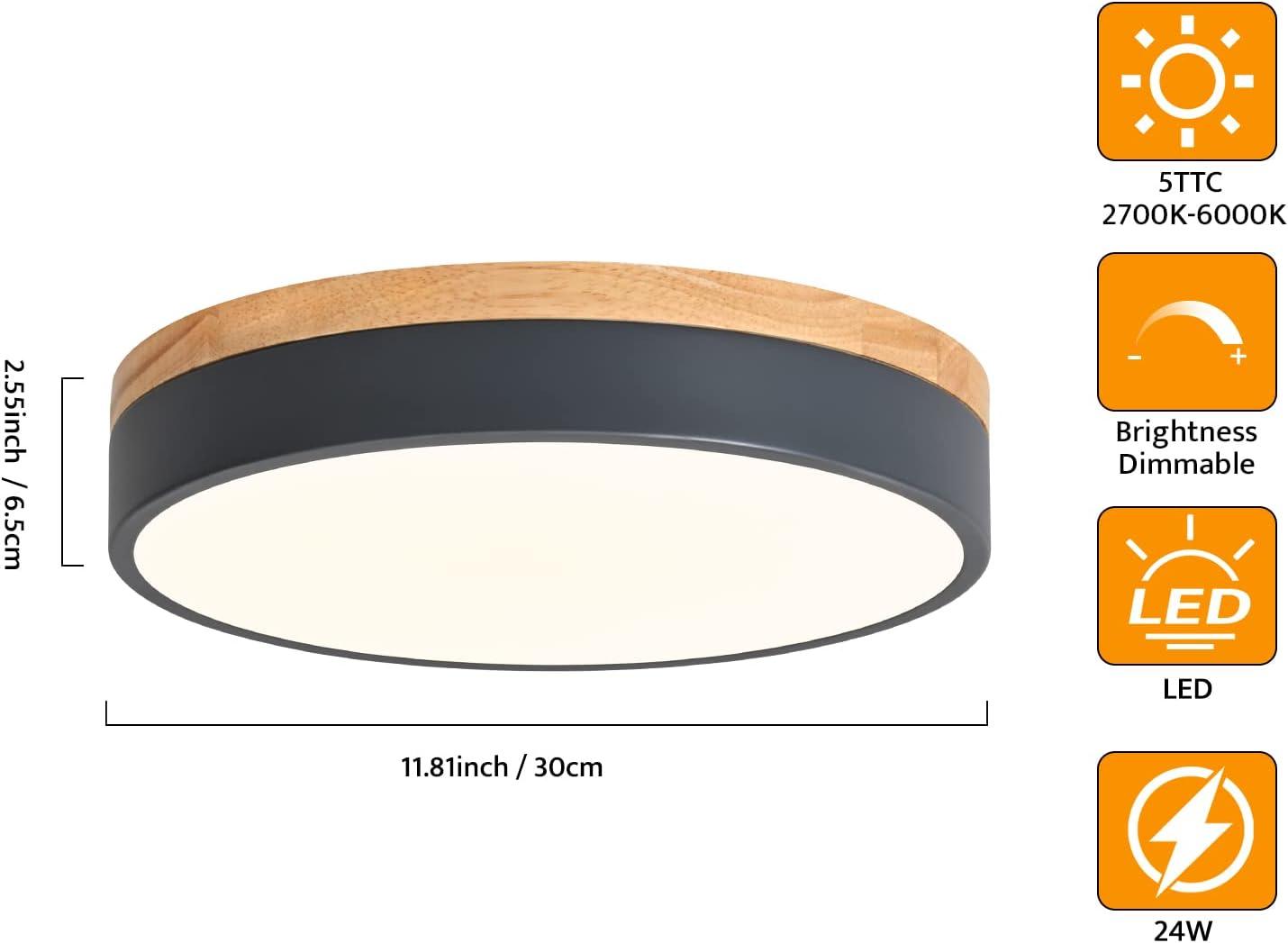 2700K-6000K Round Wood Flush Mount Ceiling Light Fixtures