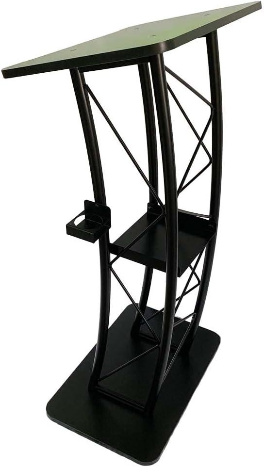 Black Curved Metal Podium Stand with Cup Holder