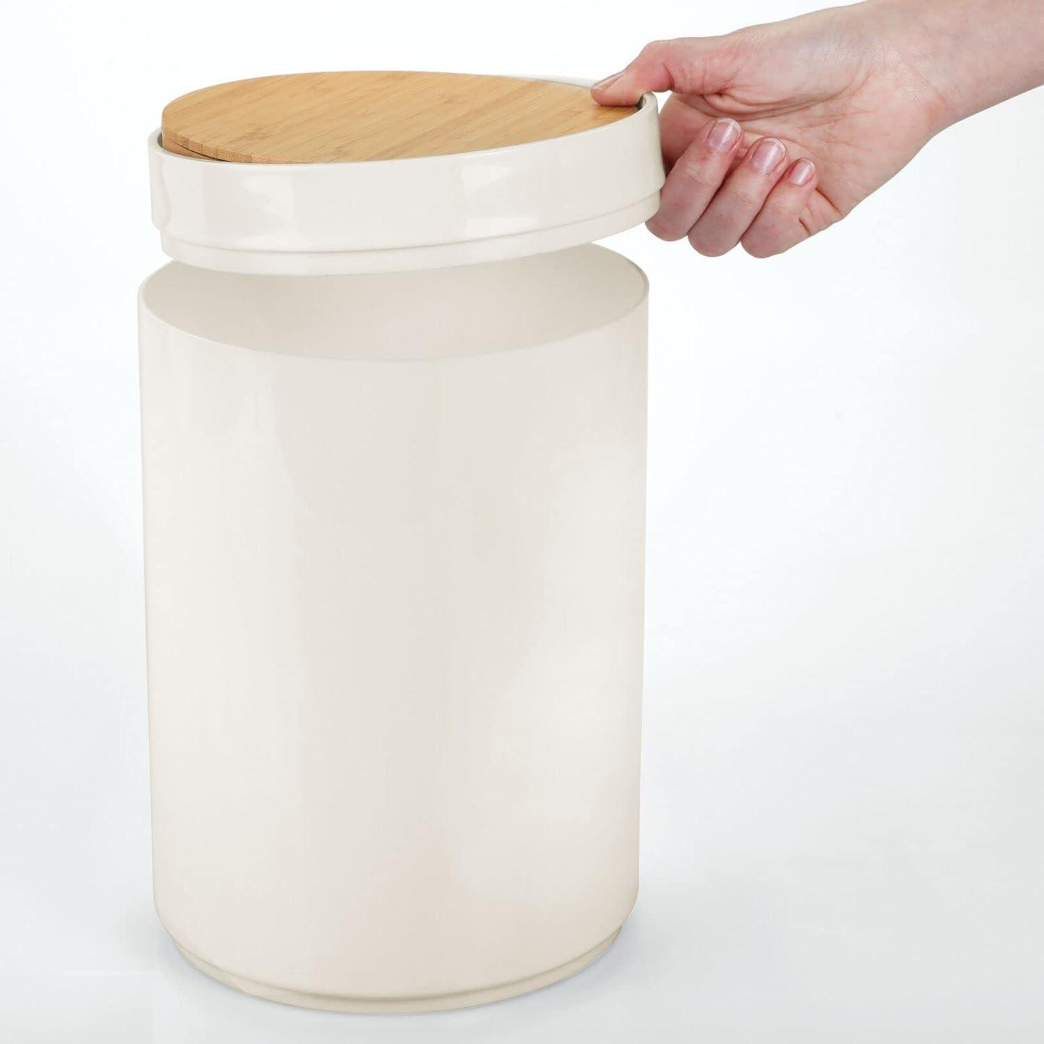 Cream and Natural Bamboo Lid Small Kitchen Trash Can