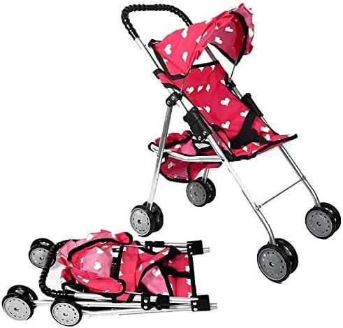 The New York Doll Collection Baby Doll Stroller - My First Toy Stroller for Kids Age 1+ Pink Heart Design