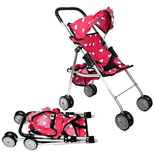 The New York Doll Collection Baby Doll Stroller - My First Toy Stroller for Kids Age 1+ Pink Heart Design
