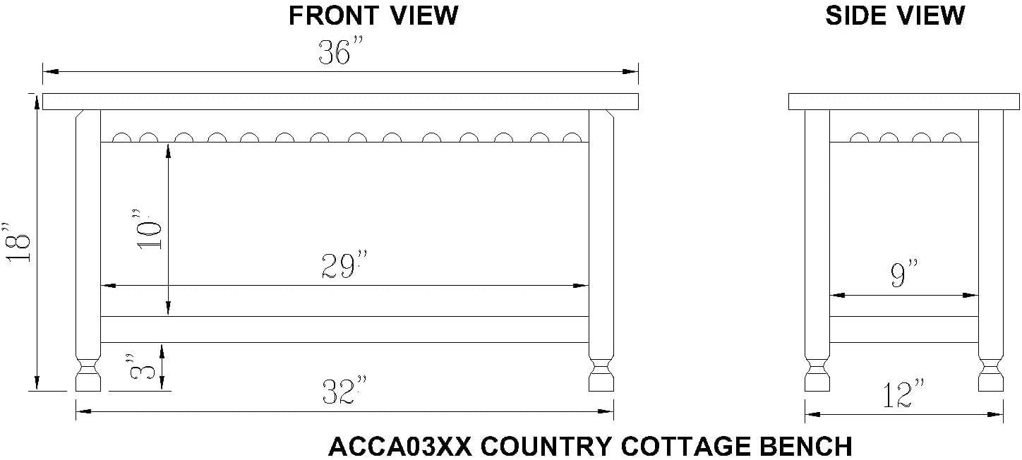 Country Cottage Entryway Wood Bench with Shelf Antique Finish - Alaterre Furniture