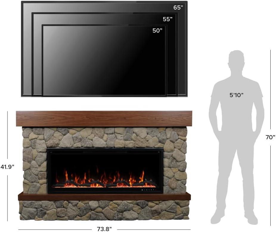 Country Living Belhaven 74 Inch Bookcase Mantel Package | 23 Inch Smart Electric Fireplace Insert Heater