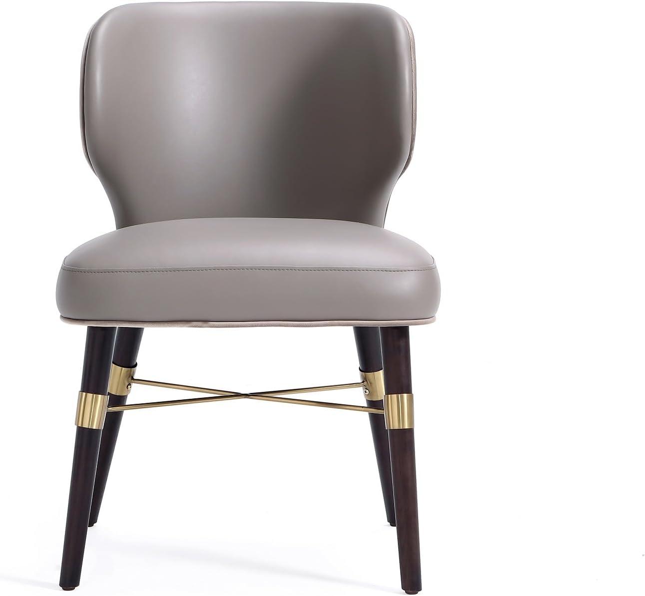Modern Strine Dining Chair Upholstered in Velvet and Leatherette with Solid Wood Legs in Dark Taupe - Set of 2