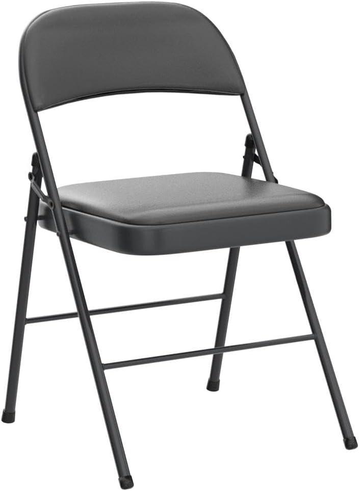 Black Steel Folding Dining Chairs with Padded Seats, Set of 4