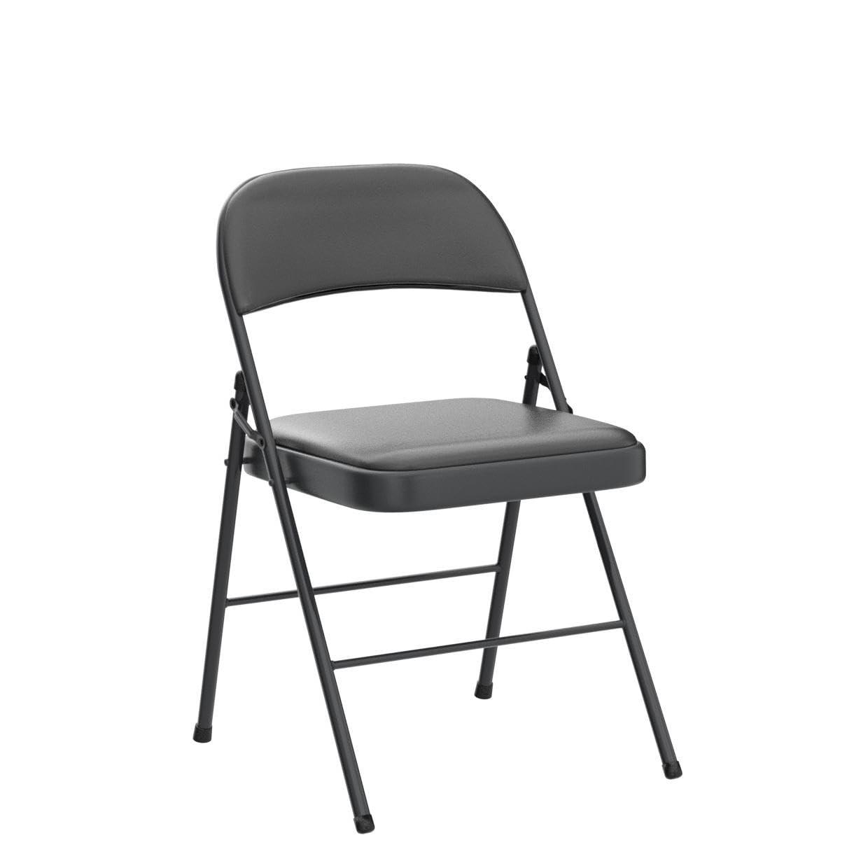 Karl home 4 Pack Black Folding Chairs with Padded Seats for Outdoor & Indoor, Portable Stackable Commercial Seat with Steel Frame for Events Office Wedding Party, 330lbs Capacity