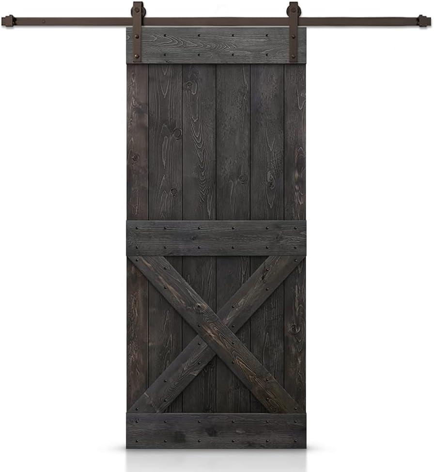 Ocean Blue Knotty Pine Wood Sliding Barn Door with Oil-Rubbed Bronze Hardware