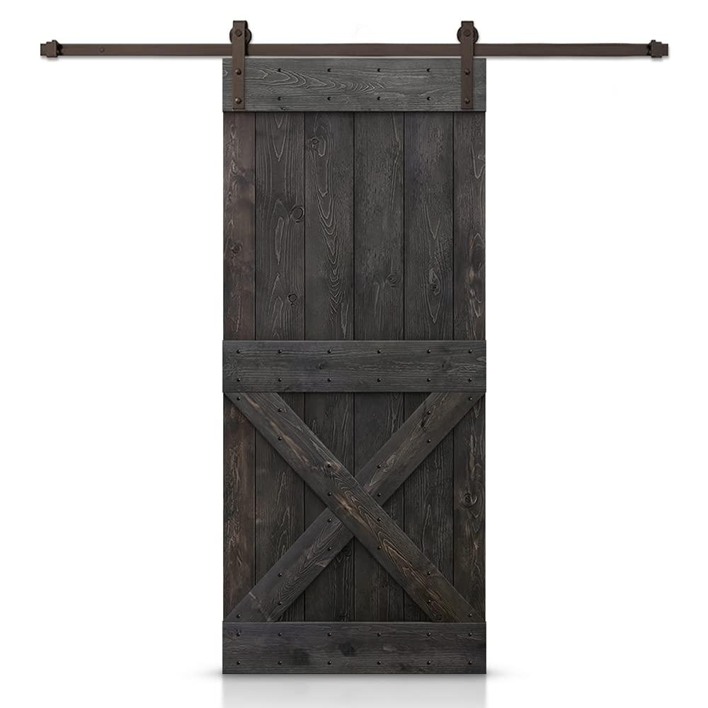 Ocean Blue Knotty Pine Wood Sliding Barn Door with Oil-Rubbed Bronze Hardware