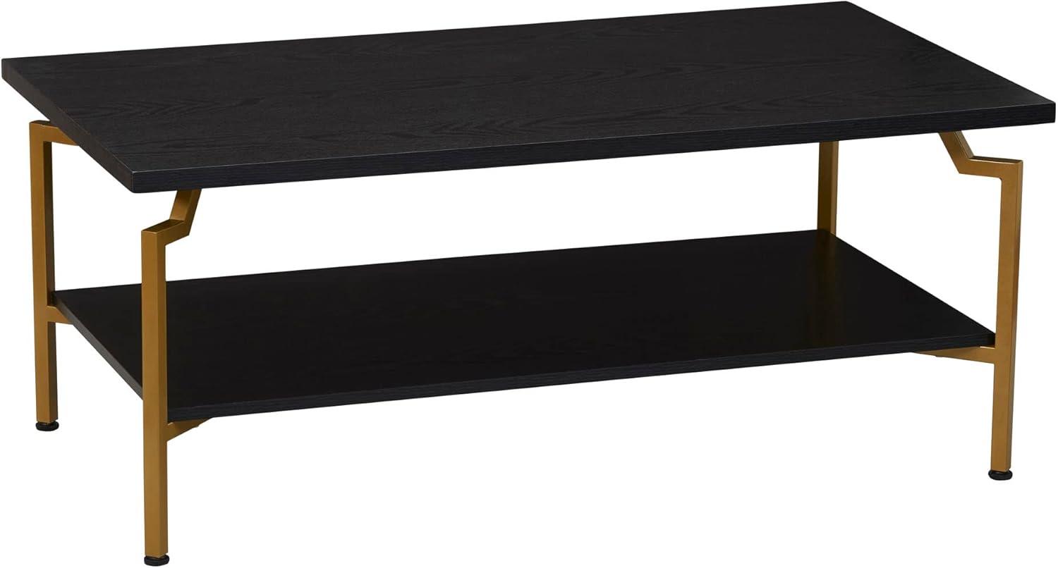 Household Essentials Crown TV Stand with Storage Compartment Black Oak Wood Grain and Gold Metal