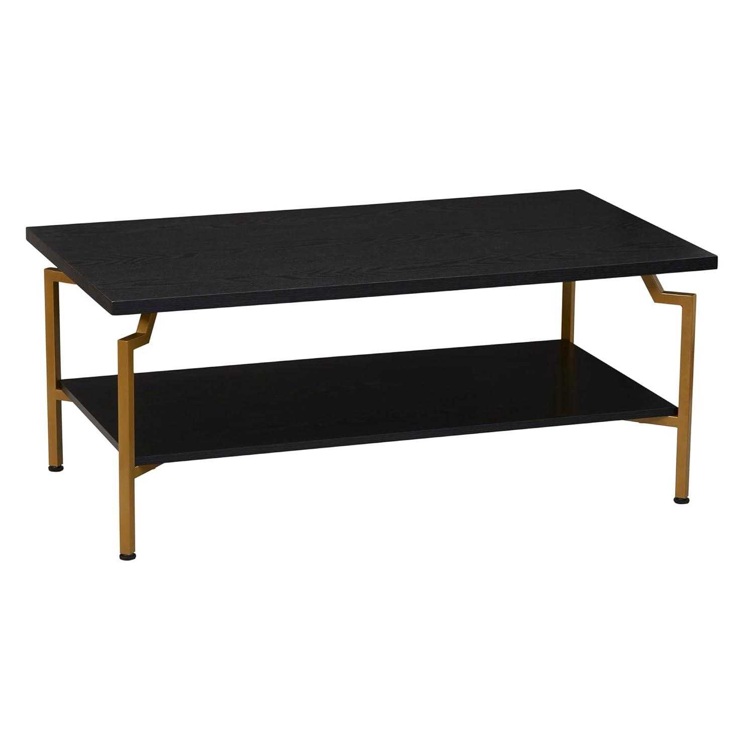 Household Essentials Crown TV Stand with Storage Compartment Black Oak Wood Grain and Gold Metal
