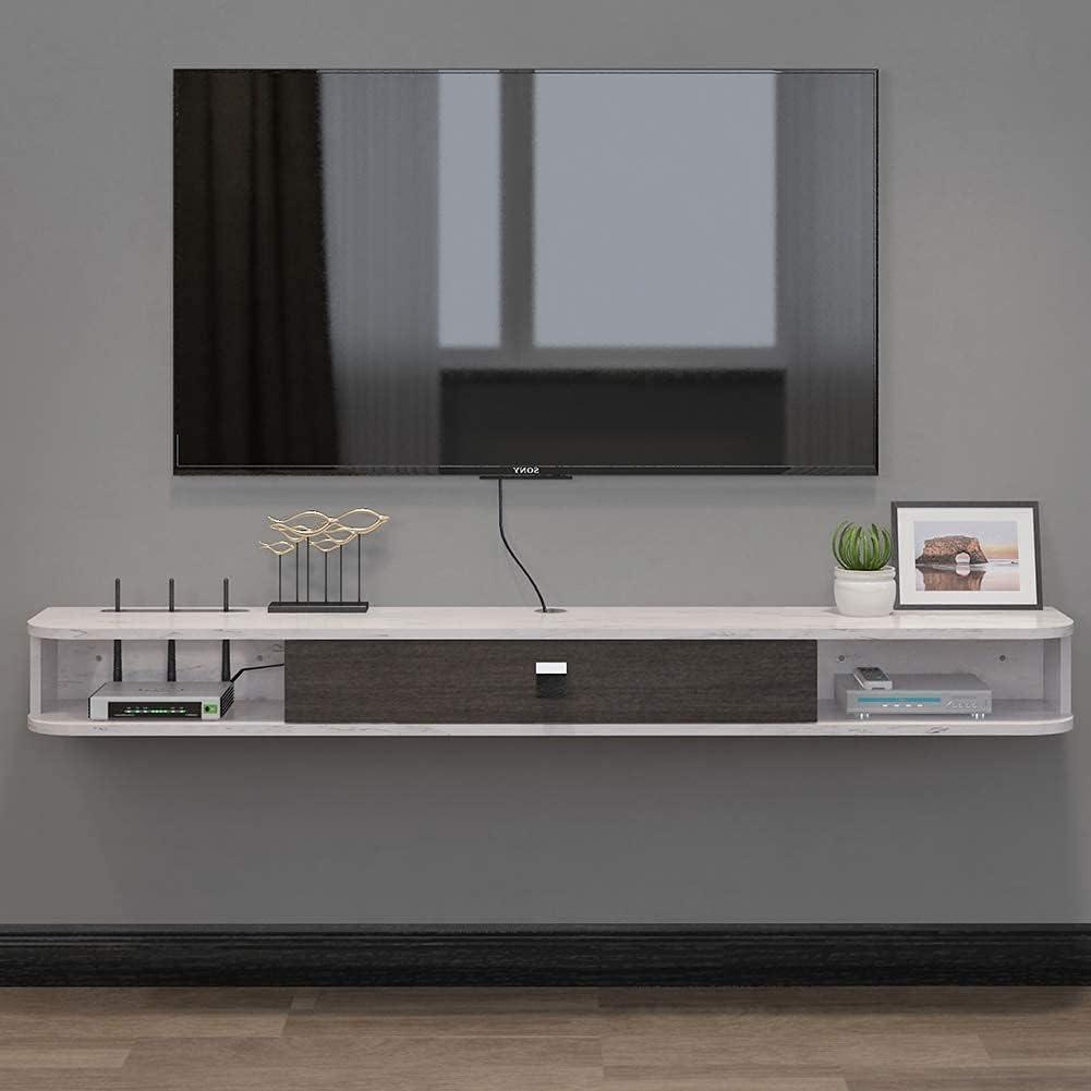 White and Gray 55'' Wall-Mounted Floating TV Console with Storage