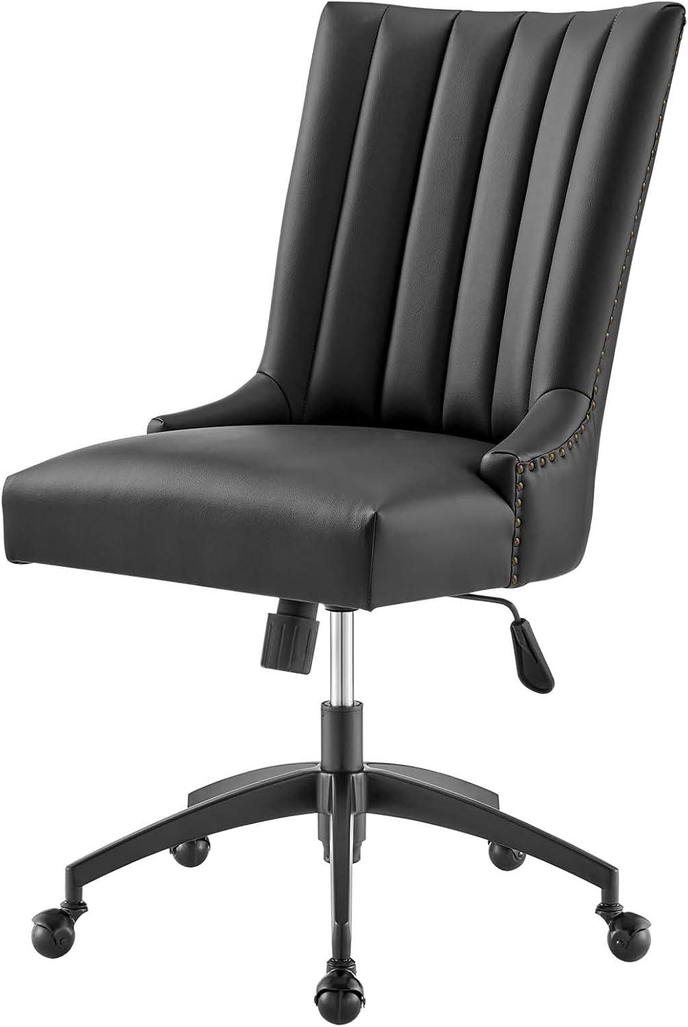 Modway Empower Channel Tufted Vegan Leather Office Chair Black: Metal Frame, Adjustable Height, Modern Style