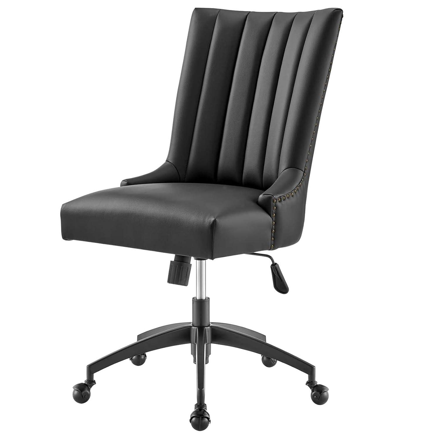 Modway Empower Channel Tufted Vegan Leather Office Chair Black: Metal Frame, Adjustable Height, Modern Style
