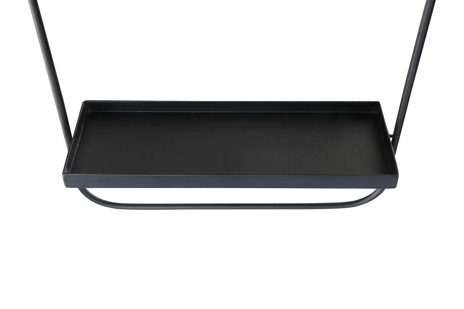 Storied Home Round Floating Metal Framed Wall Mirror with Shelf, Black